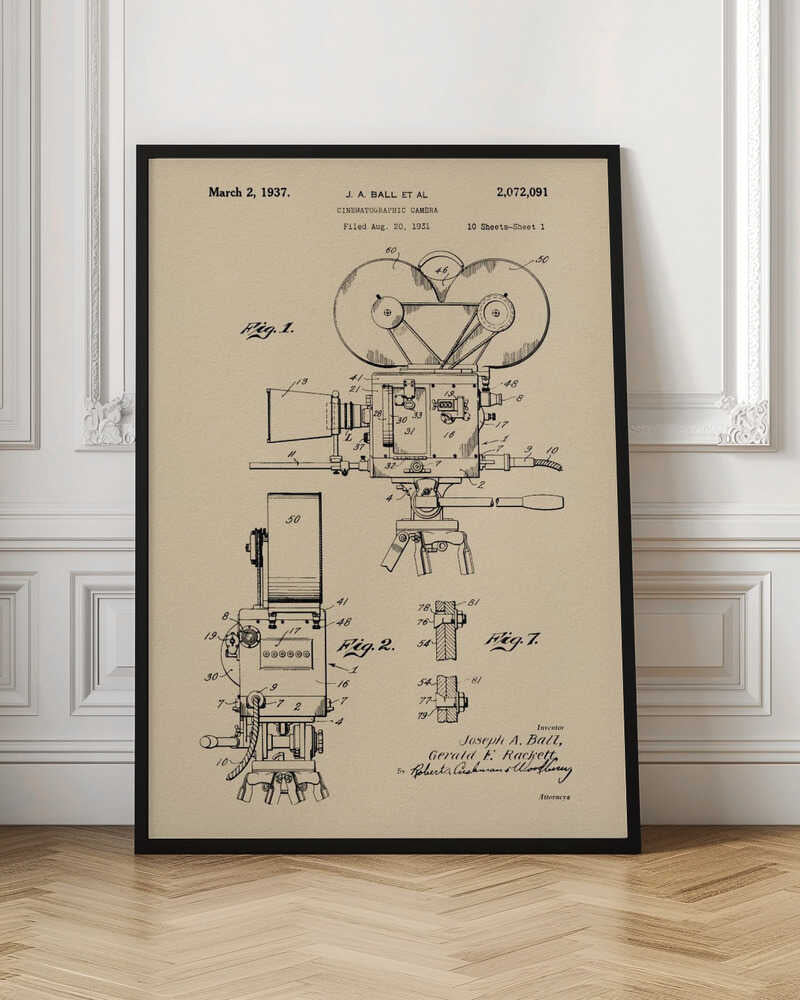 Cinematographic Camera Patent 1937 - Poster / Art Print