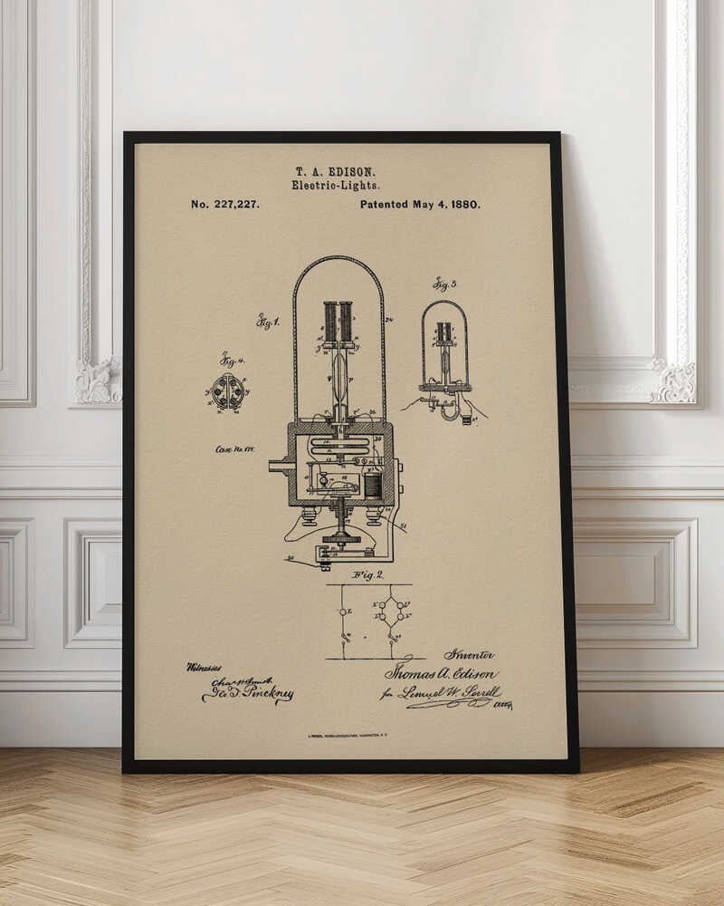 Electric Lights Patent 1880 - Poster / Art Print