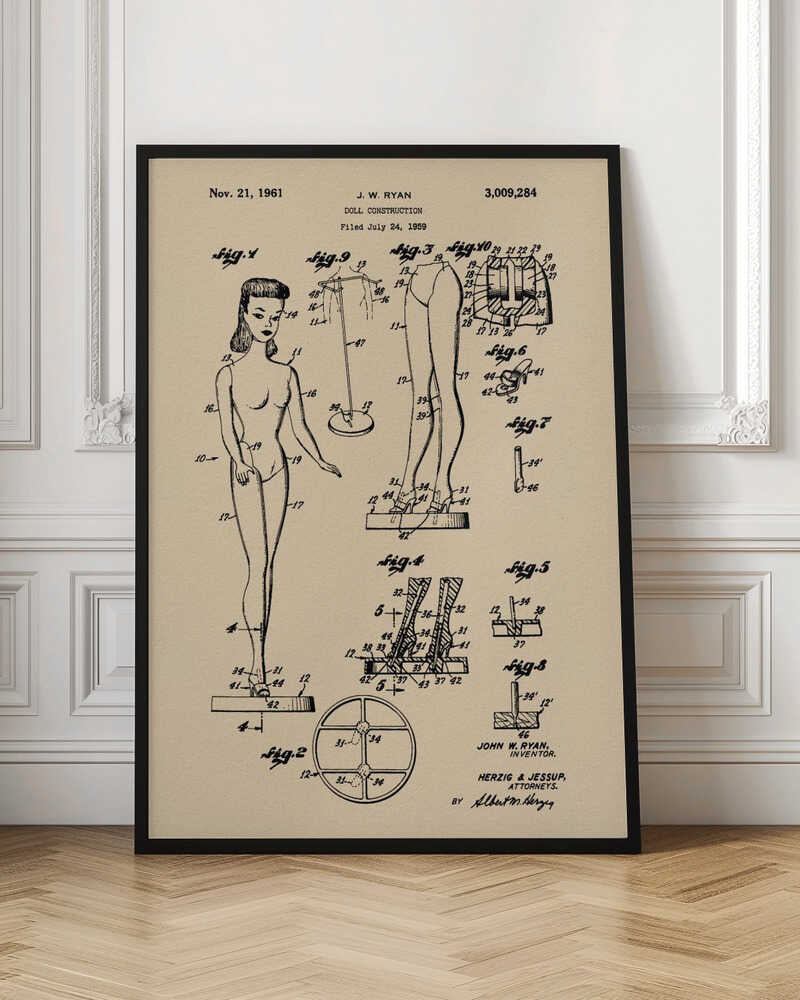 Doll Construction Patent 1961 - Poster / Art Print