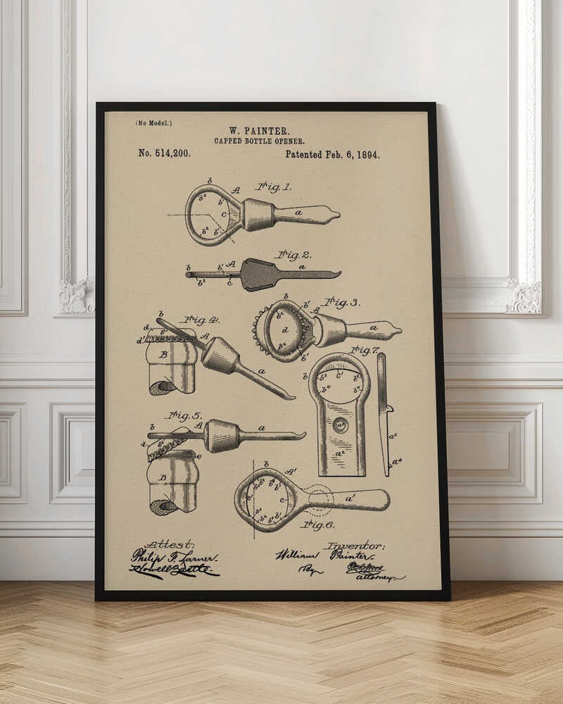 Capped Bottle Opener Patent 1894 - Poster / Art Print
