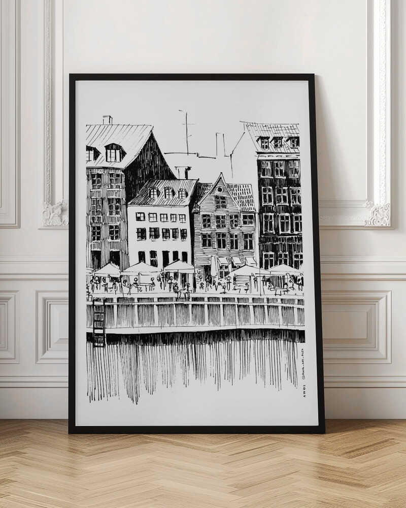 Nyhavn Canal: Copenhagen, Denmark City Drawing - Poster / Art Print