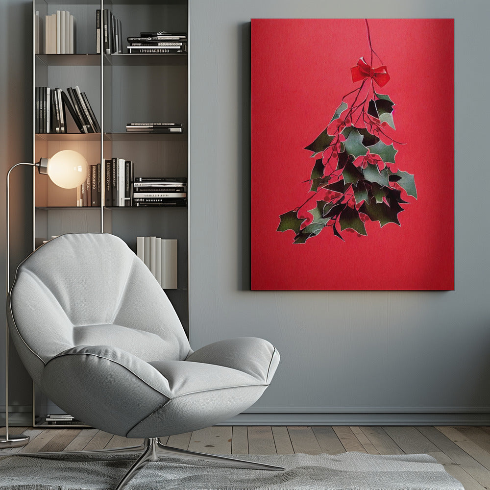 Mistletoe With Red Bow - Poster / Art Print