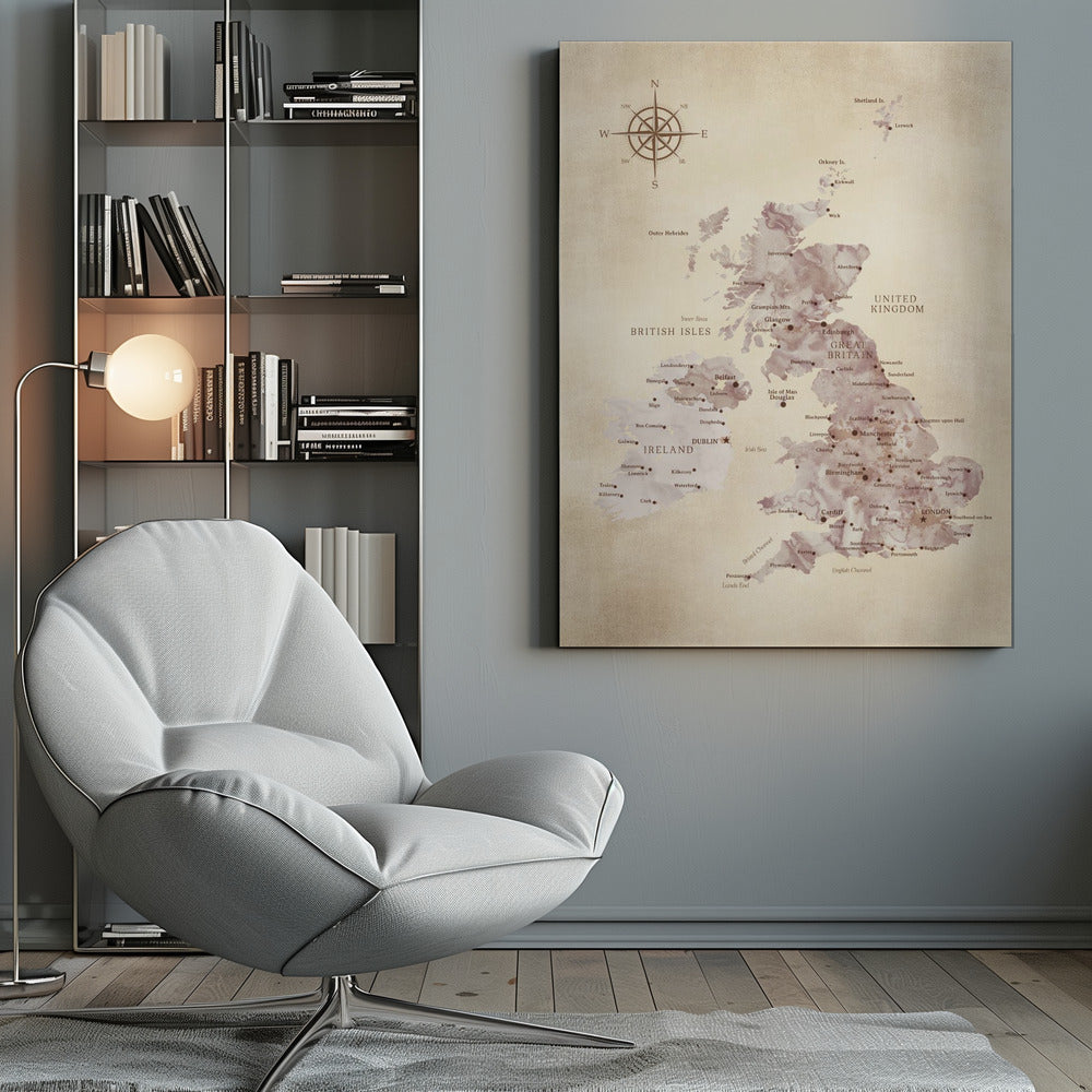 Sepia karta av Storbritannien - Poster / Art Print