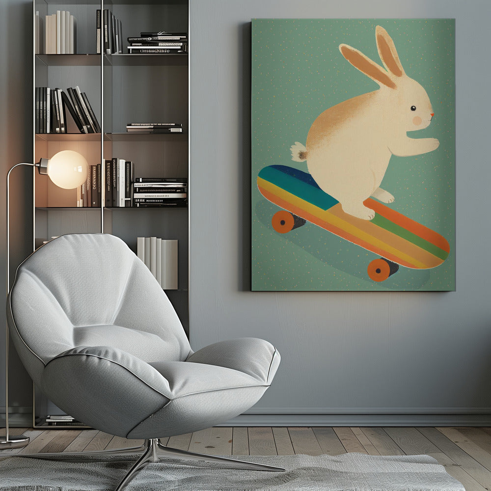 Bunny On Skateboard - Poster / Art Print