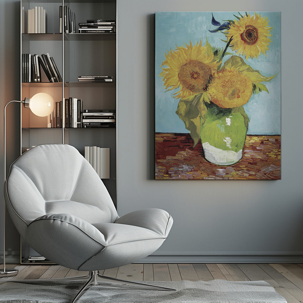 Vase With Three Sunflowers - Poster / Art Print