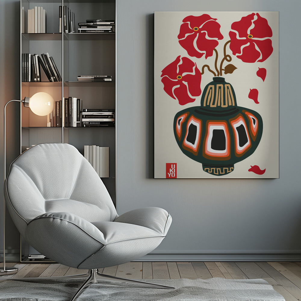 Ukiyo Vase Flower Greige - Poster / Art Print