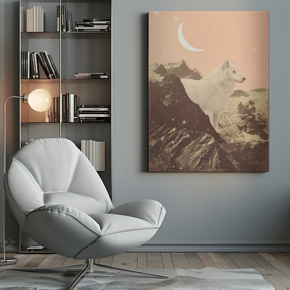 Giant White Wolf In Mountains - Poster / Art Print