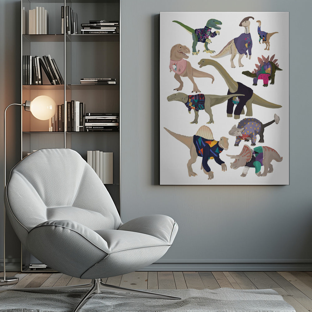 Dinosaurs In 80s Jumpers - Poster / Art Print