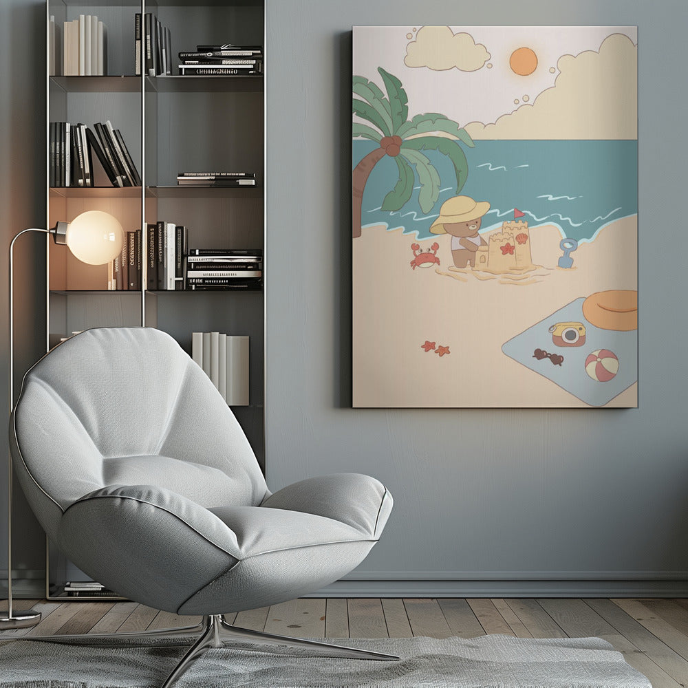 Bear on summer beach - Poster / Art Print