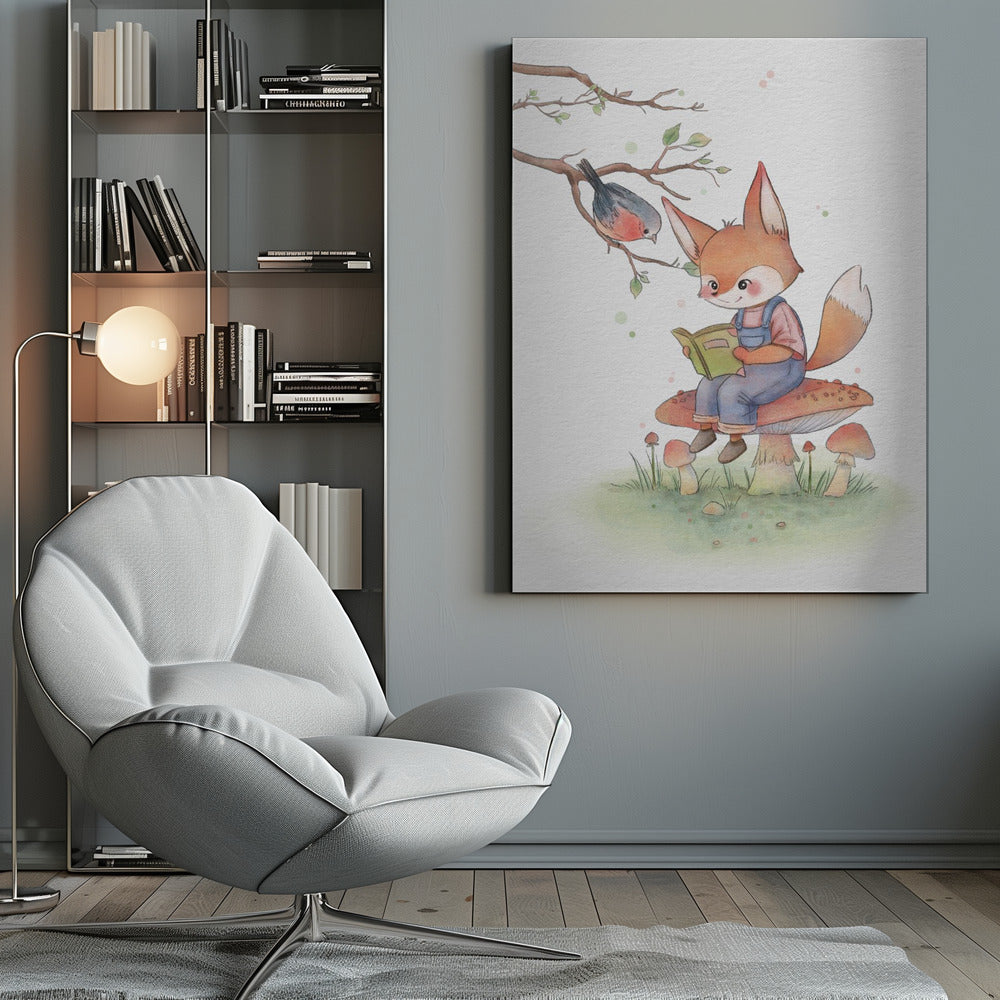 Fox and Bird Illustration - Poster / Art Print