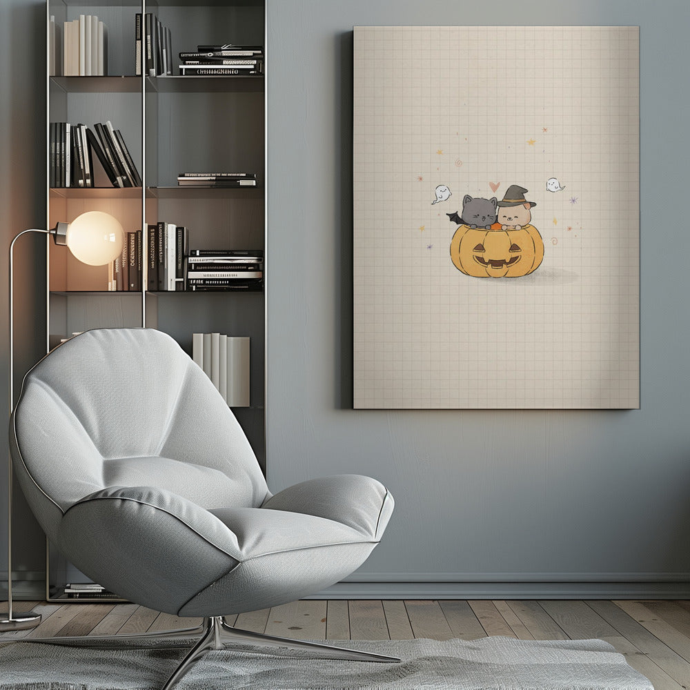 Cat and Dog In Halloween - Poster / Art Print