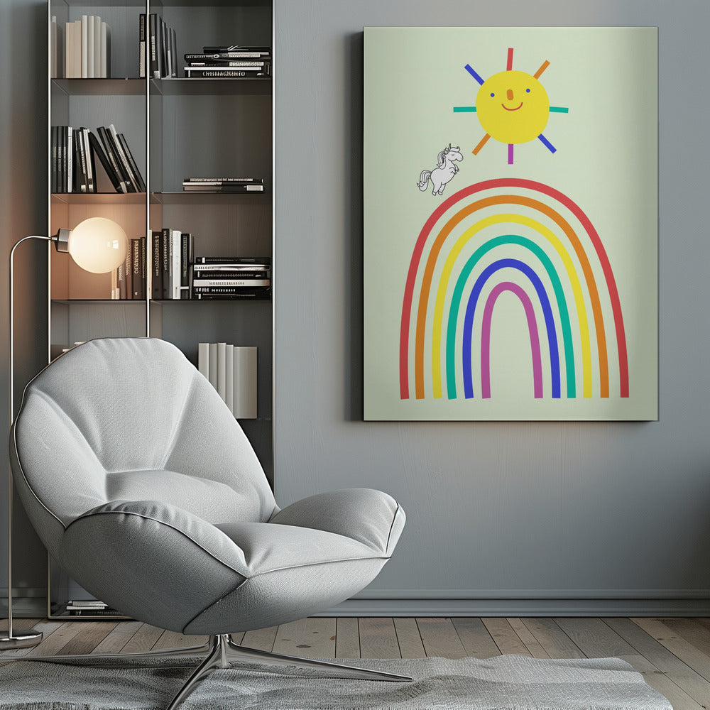 Rainbow Sun and Unicorn - Poster / Art Print