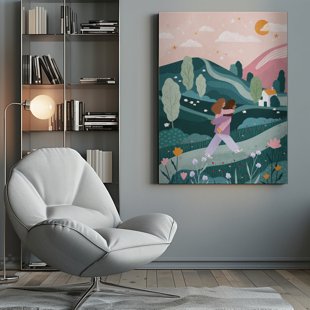 Mummy Daughter Countryside Walk - Poster / Art Print