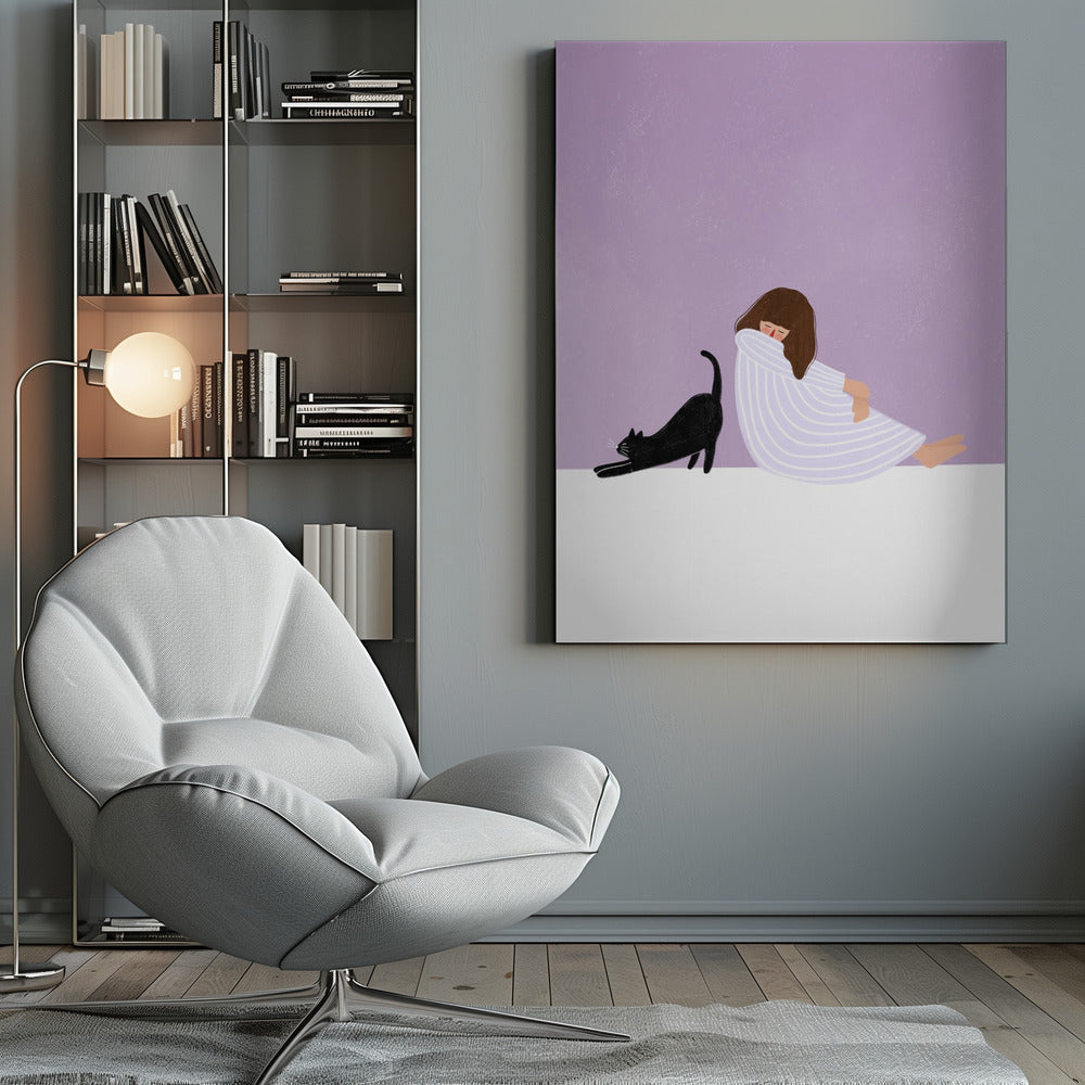 Girl and Cat - Poster / Art Print