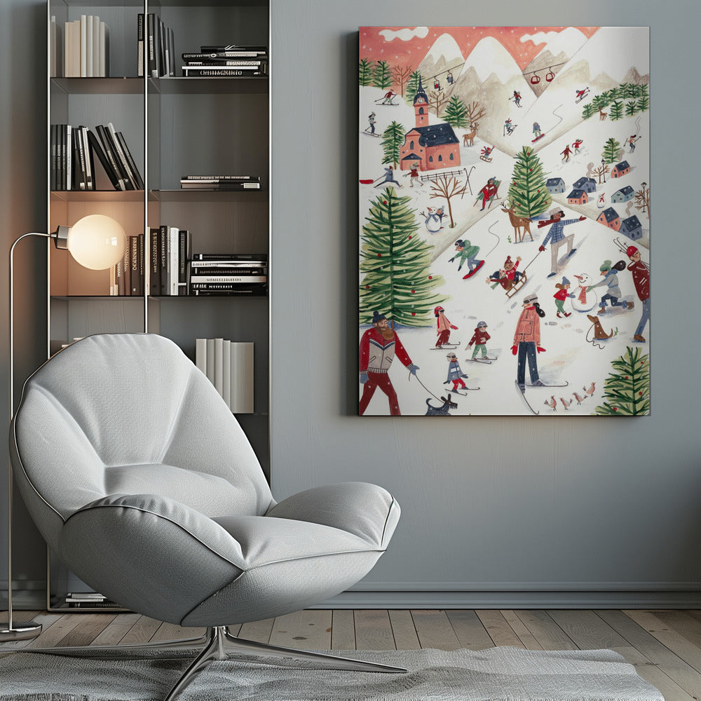 Mountain landscape with houses in the snow - Poster / Art Print