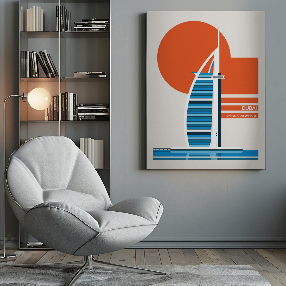 Dubai Burj Al Arab Minimalist Retro Travel Print - Poster / Art Print