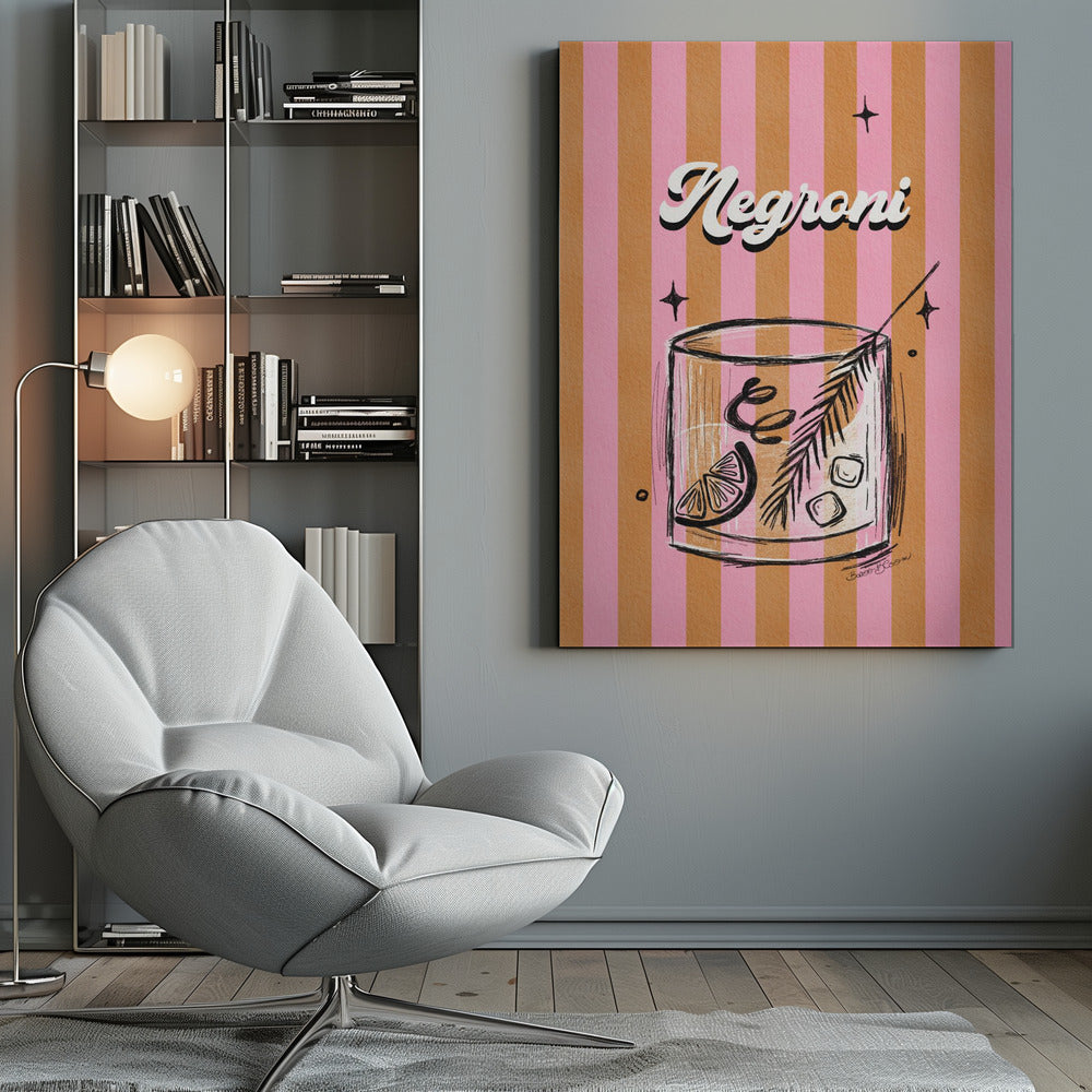 Negroni Drink on Stripes - Poster / Art Print