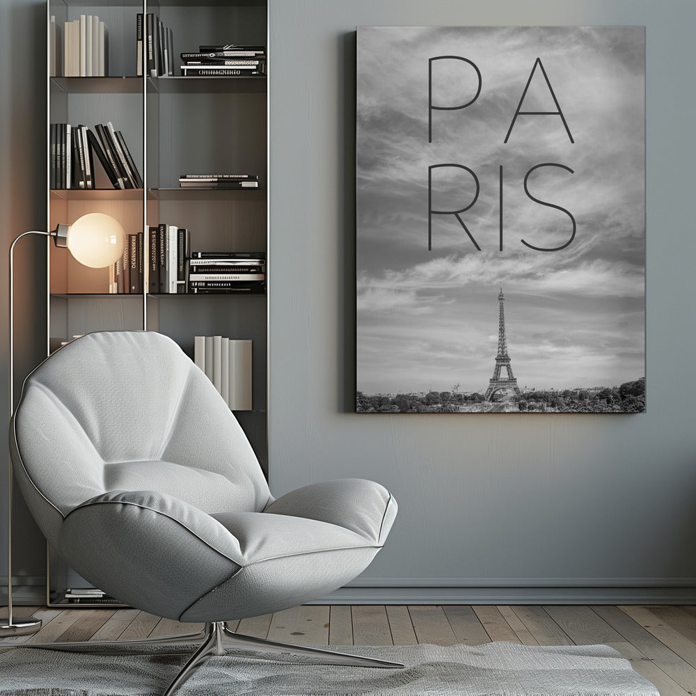 PARIS Eiffel Tower | Text & Skyline - Poster / Art Print