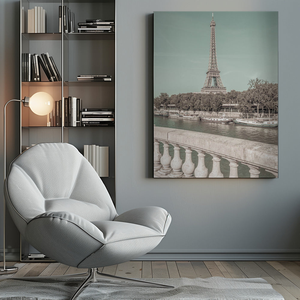 PARIS Eiffel Tower & River Seine | urban vintage style - Poster / Art Print