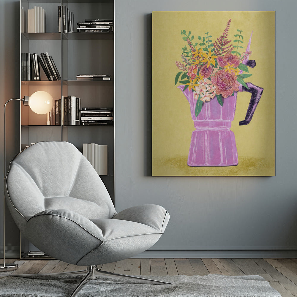 Espresso Maker with Flowers - Poster / Art Print