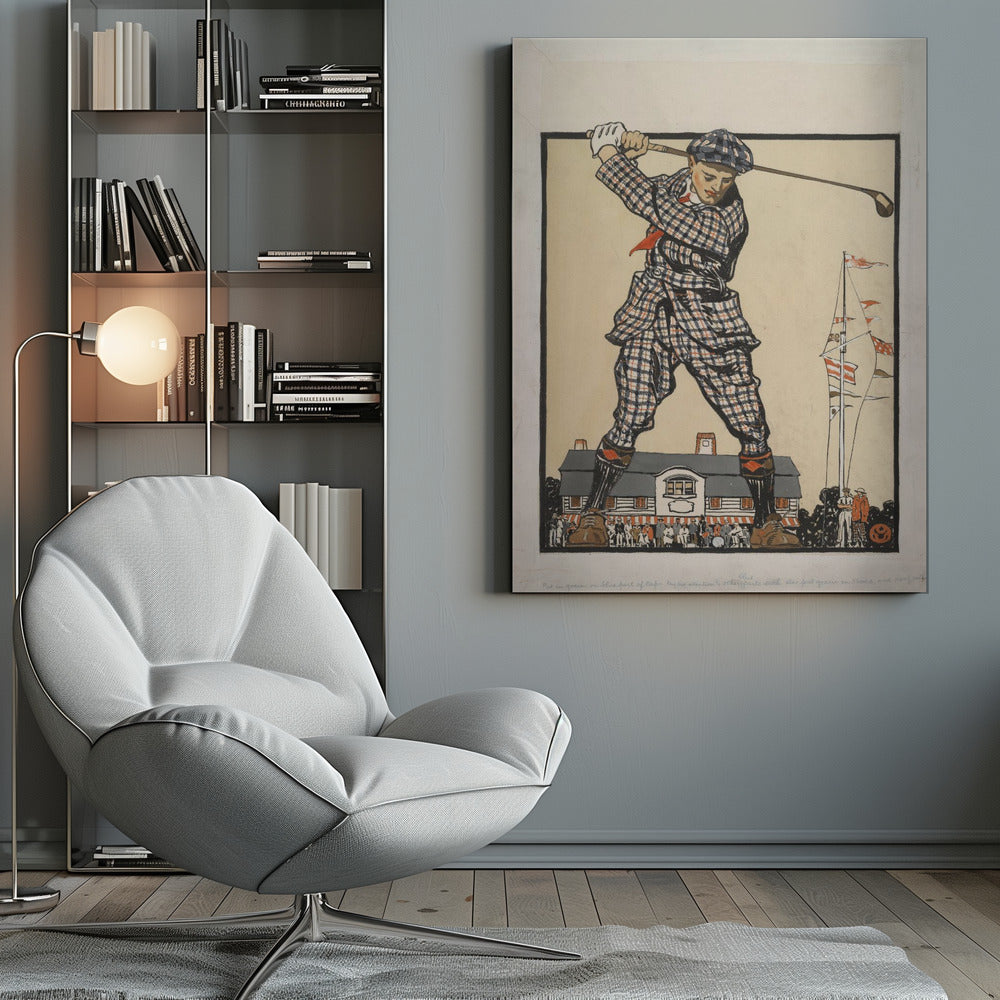 Man Swinging Golf Club (1915) - Poster / Art Print