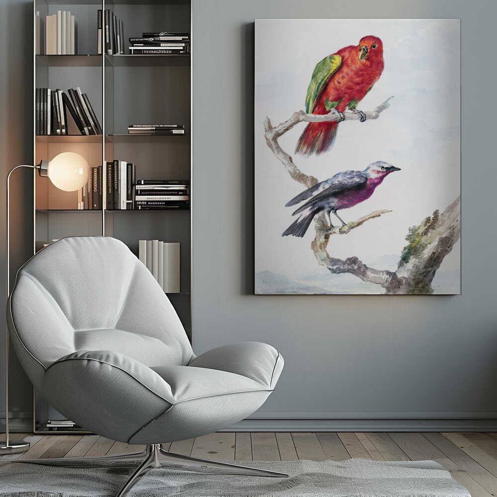Two Birds, Including a Red Green Parrot - Poster / Art Print