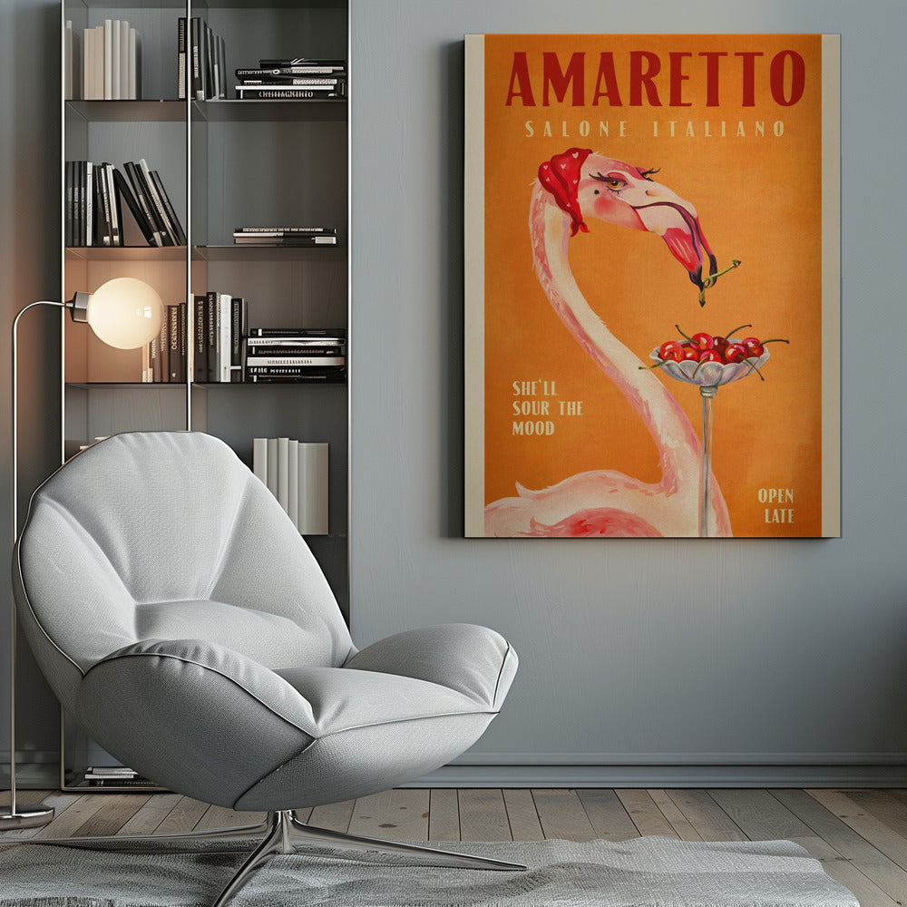 Amaretto Flamingo Art Deco Italian Cafe Travel Art - Poster / Art Print