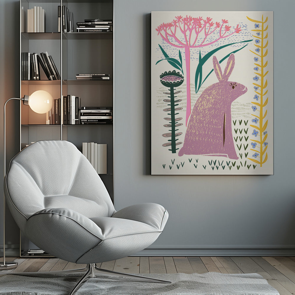 Block print lilac bunny - Poster / Art Print