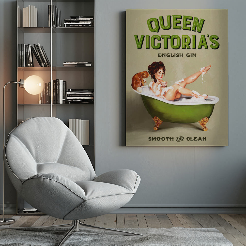 Queen Victoria English Gin Bath Pinup Girl - Poster / Art Print