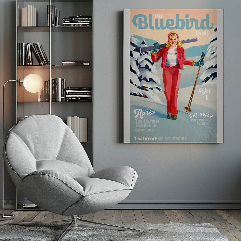 The Bluebird Daily Pinup Ski Art - Poster / Art Print