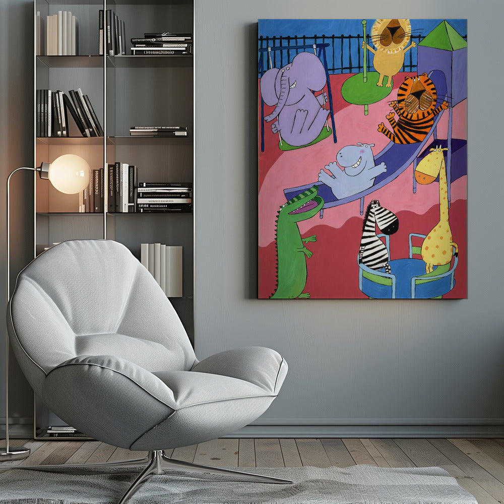 Jungle Animals in the Playground by Artist Carla Daly - Poster / Art Print