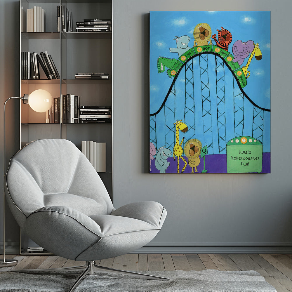 Jungle Animals Whizzing Down the Rollercoaster by Carla Daly - Poster / Art Print