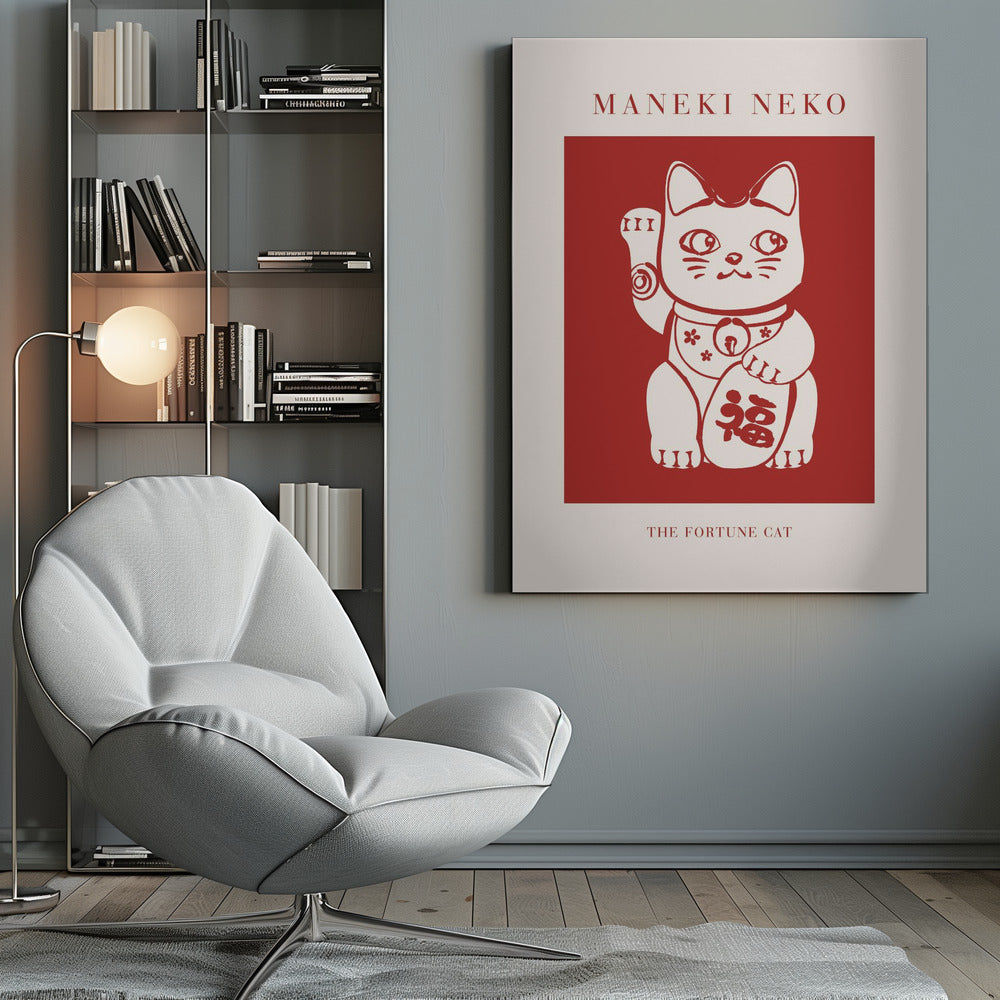 Maneki-Neko Cat Red - Poster / Art Print