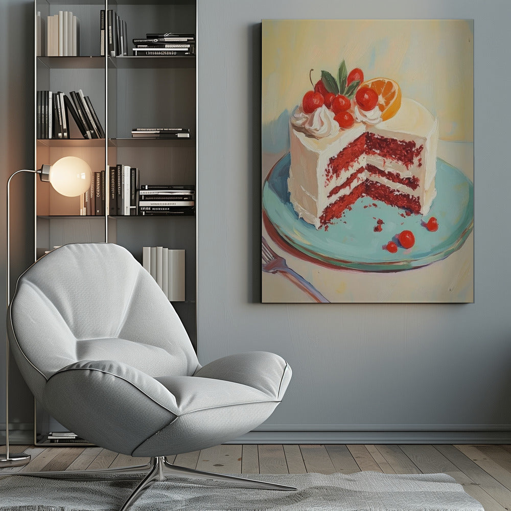 Red Velvet Cake with Fresh Fruit Toppings - Poster / Art Print