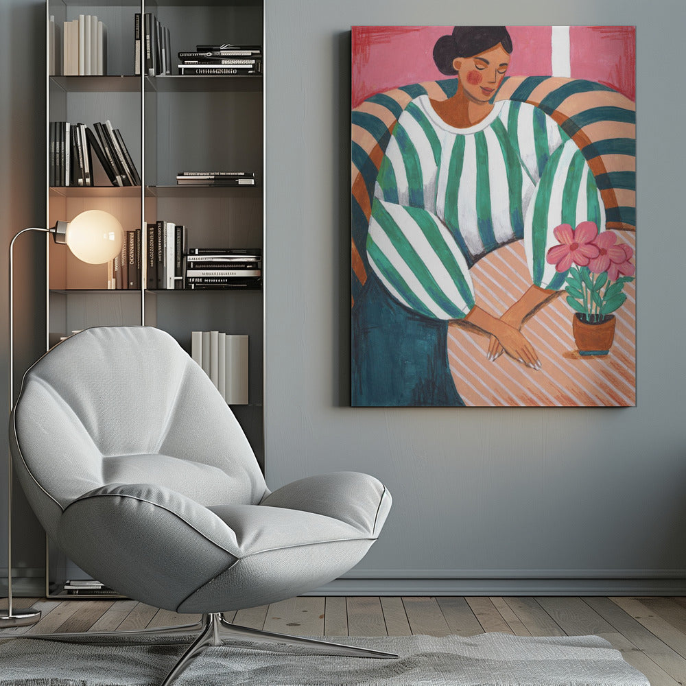 Woman in stripes in thought - Poster / Art Print