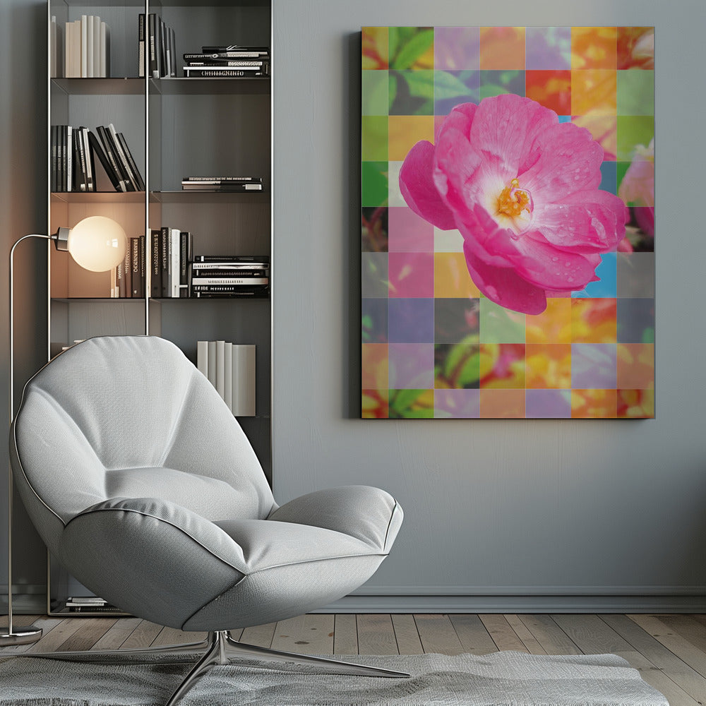 Vivid Pink Flower with Colorful Mosaic - Poster / Art Print
