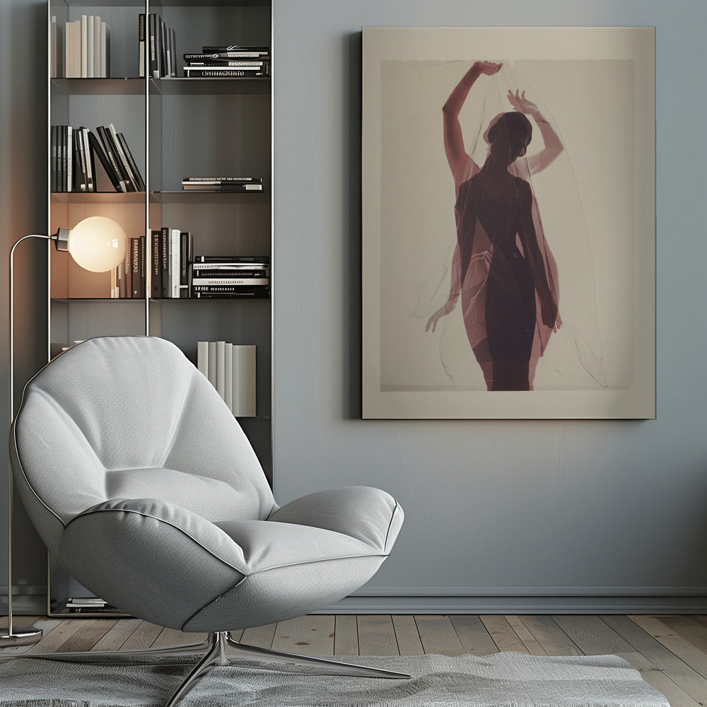 Silhouette of a Woman Draped in Sheer Fabric - Poster / Art Print