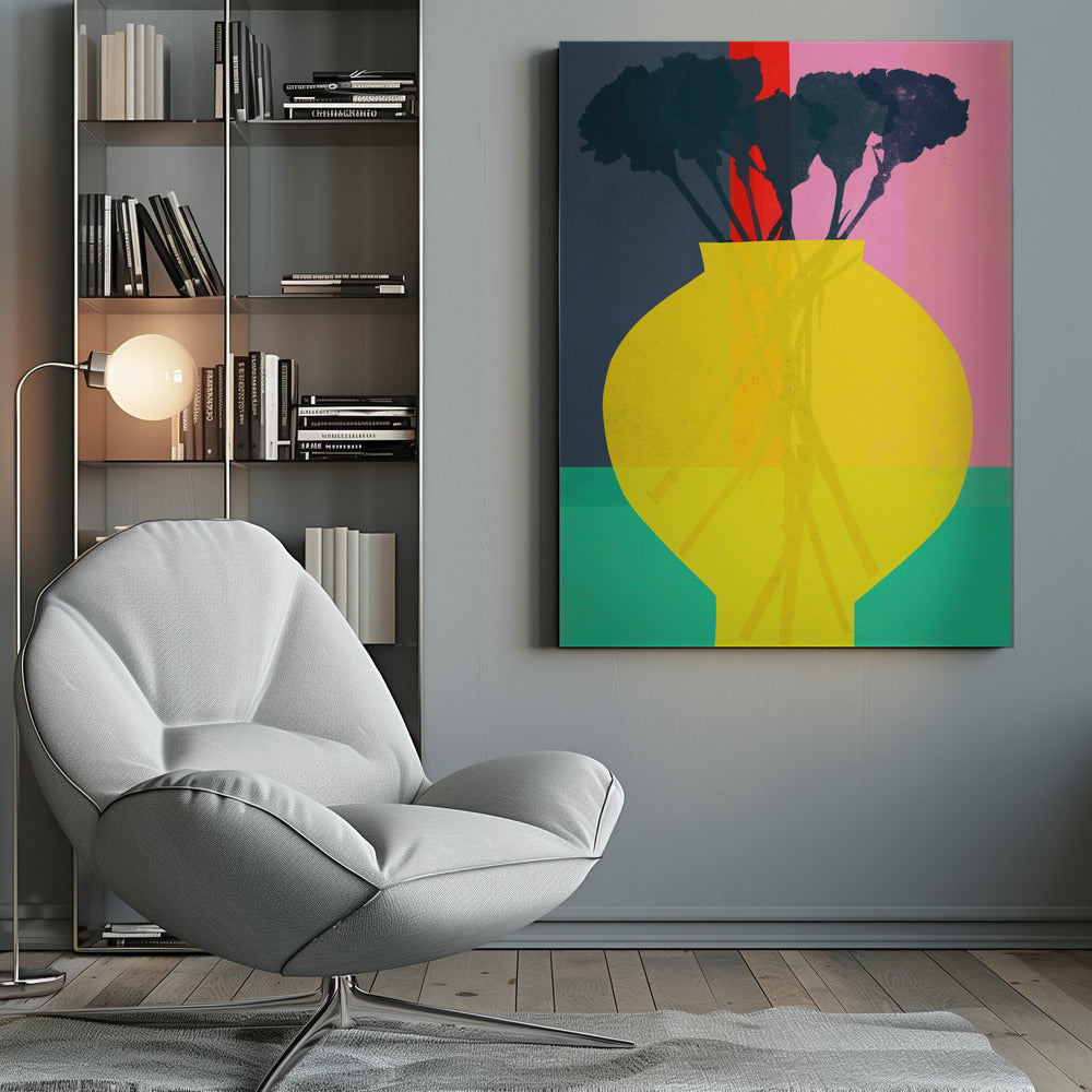 Flower and Yellow Vase Silhouette - Poster / Art Print