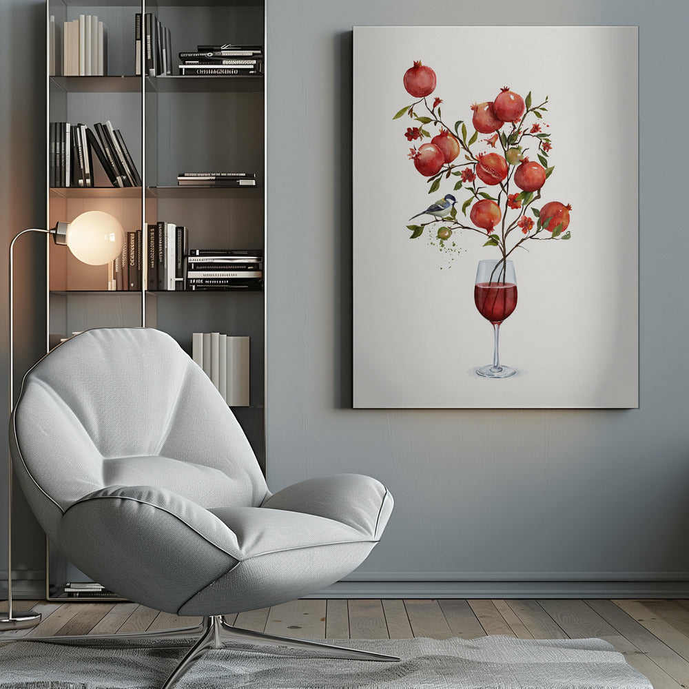 Pomegranate In a Glass of Wine - Poster / Art Print