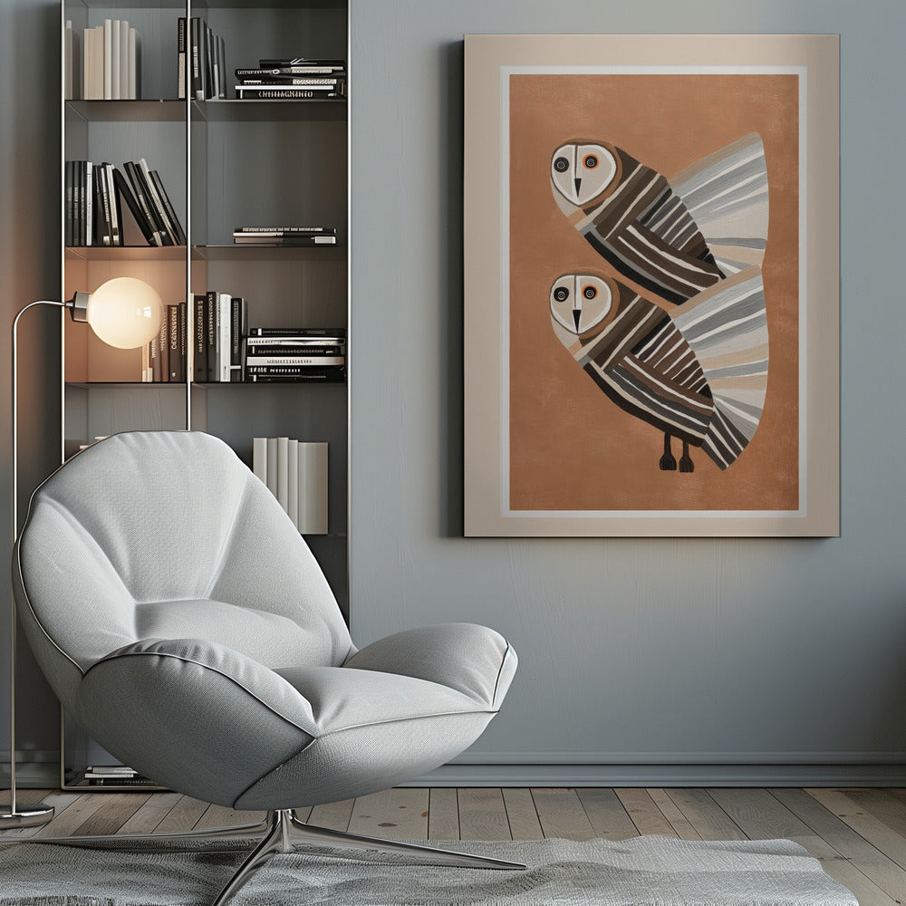 Striped Owl Pair - Poster / Art Print