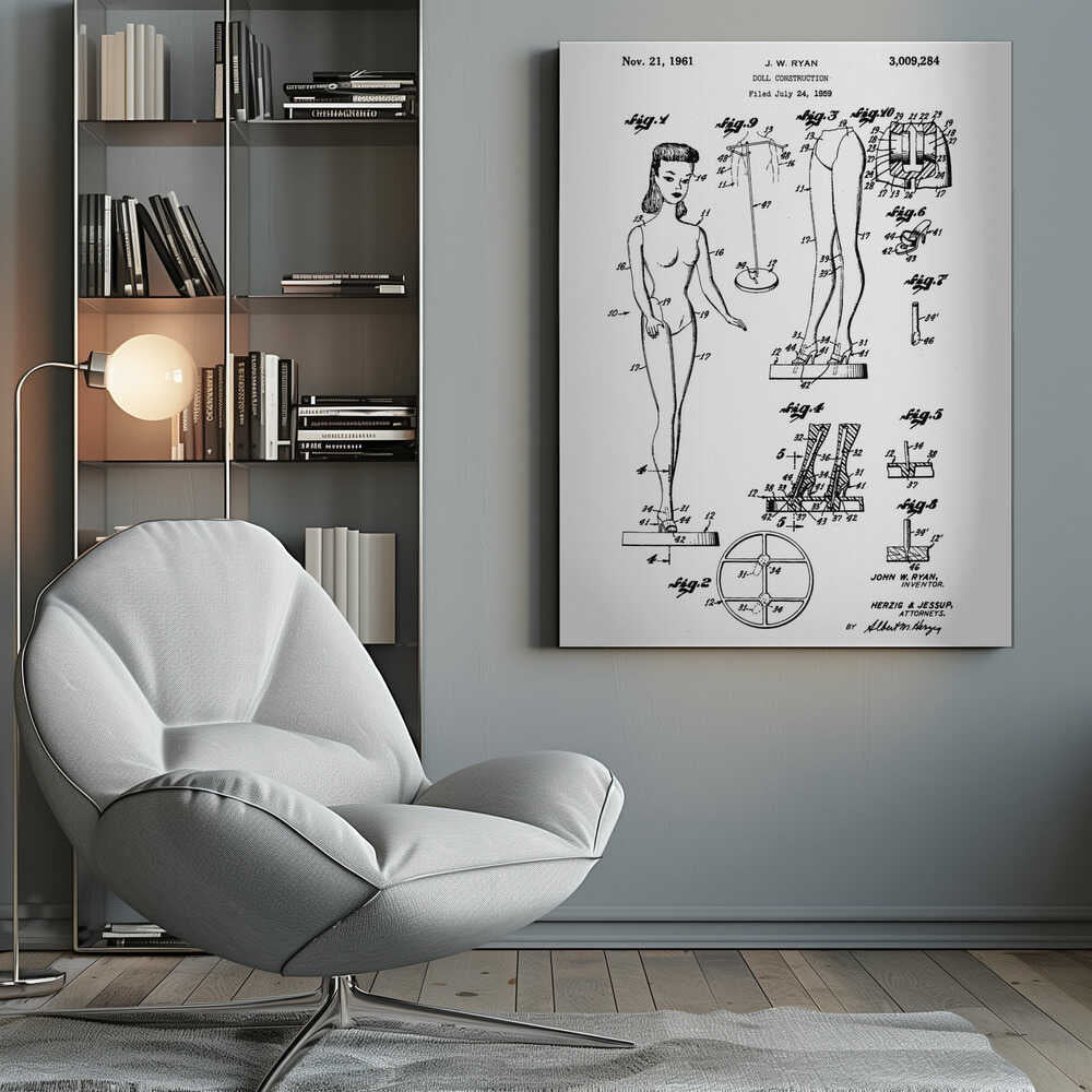Doll Construction Patent 1961 - Poster / Art Print