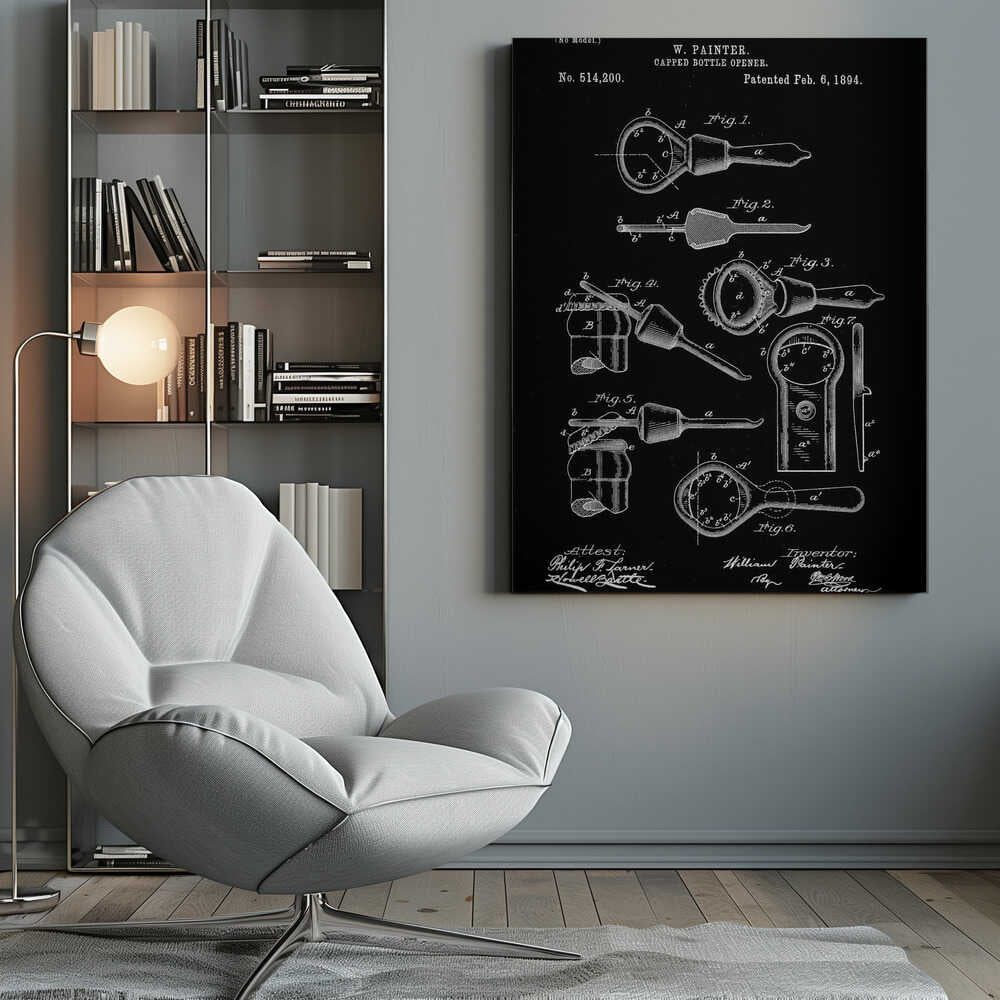 Capped Bottle Opener Patent 1894 - Poster / Art Print