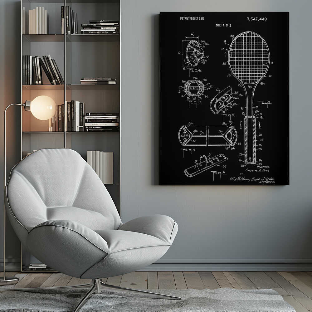 Tennis Racket Patent 1970 - Poster / Art Print