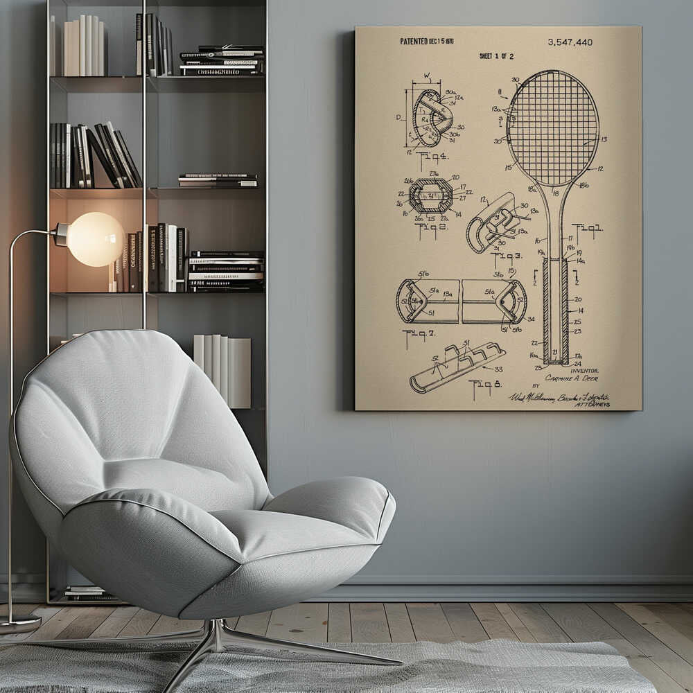 Tennis Racket Patent 1970 - Poster / Art Print