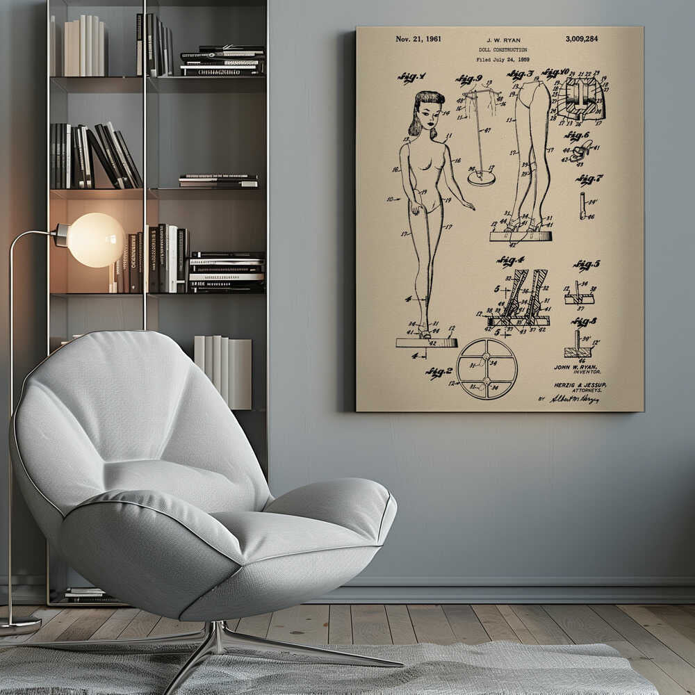 Doll Construction Patent 1961 - Poster / Art Print