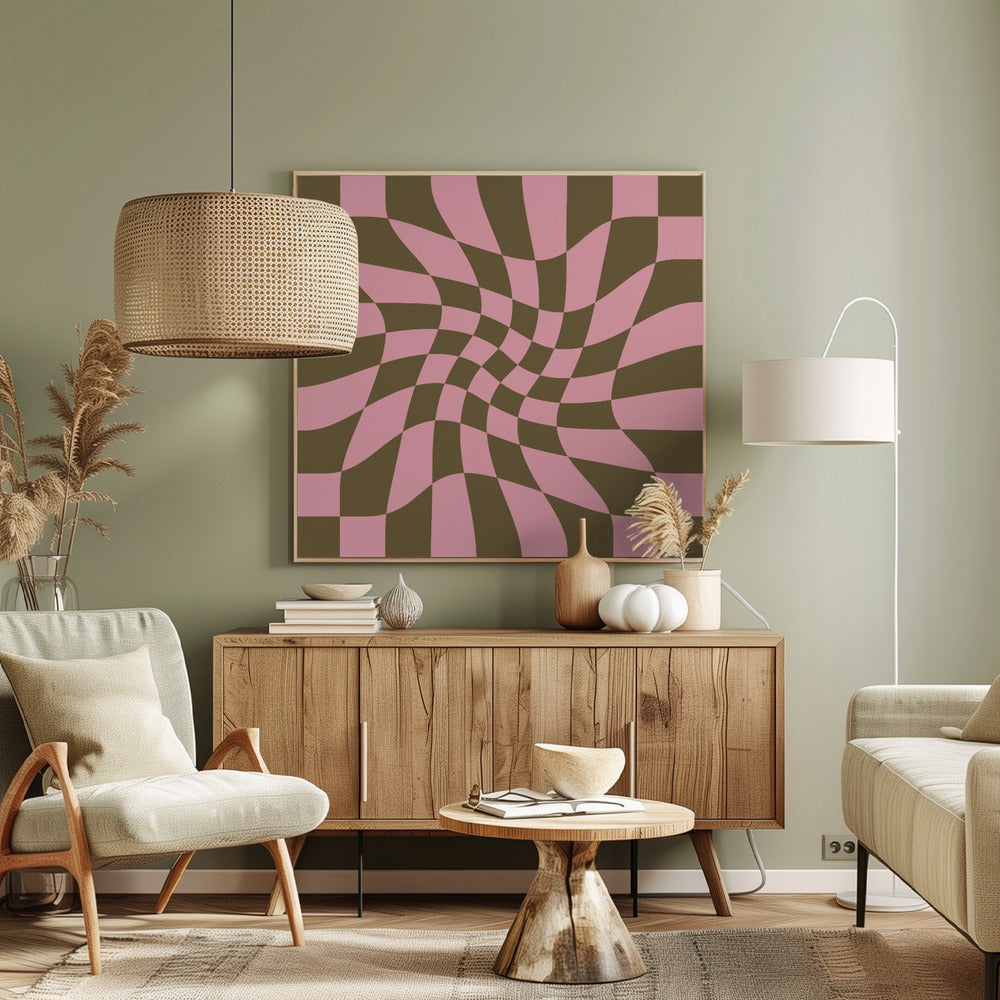 Twirly - Checkerboard - Pink and Brown - Poster / Art Print