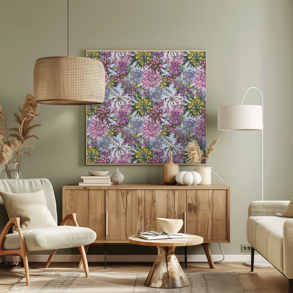 Colorful Flowers with Green Leaves - Poster / Art Print