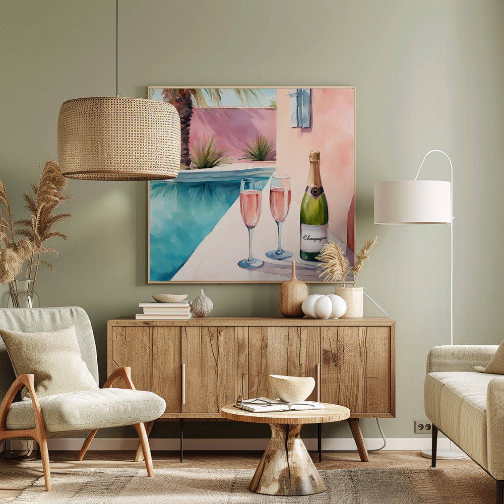 Champagne at the pool - Poster / Art Print