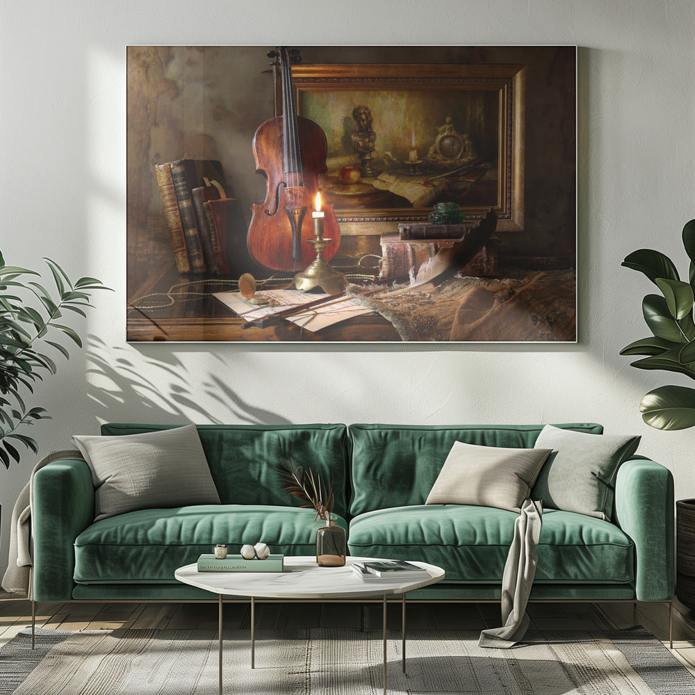 Still life with violin and painting - Poster / Art Print
