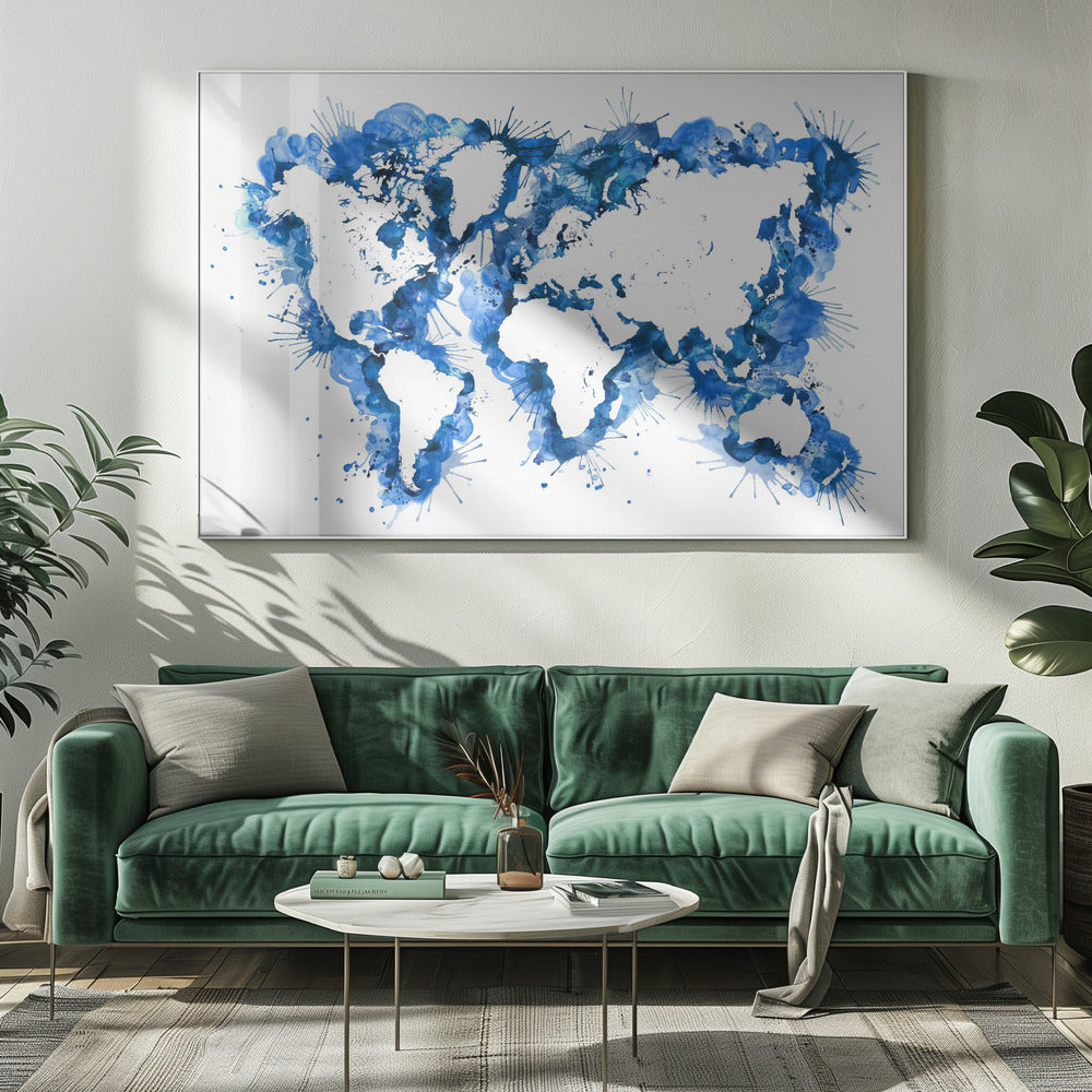 Blue strokes world map - Poster / Art Print